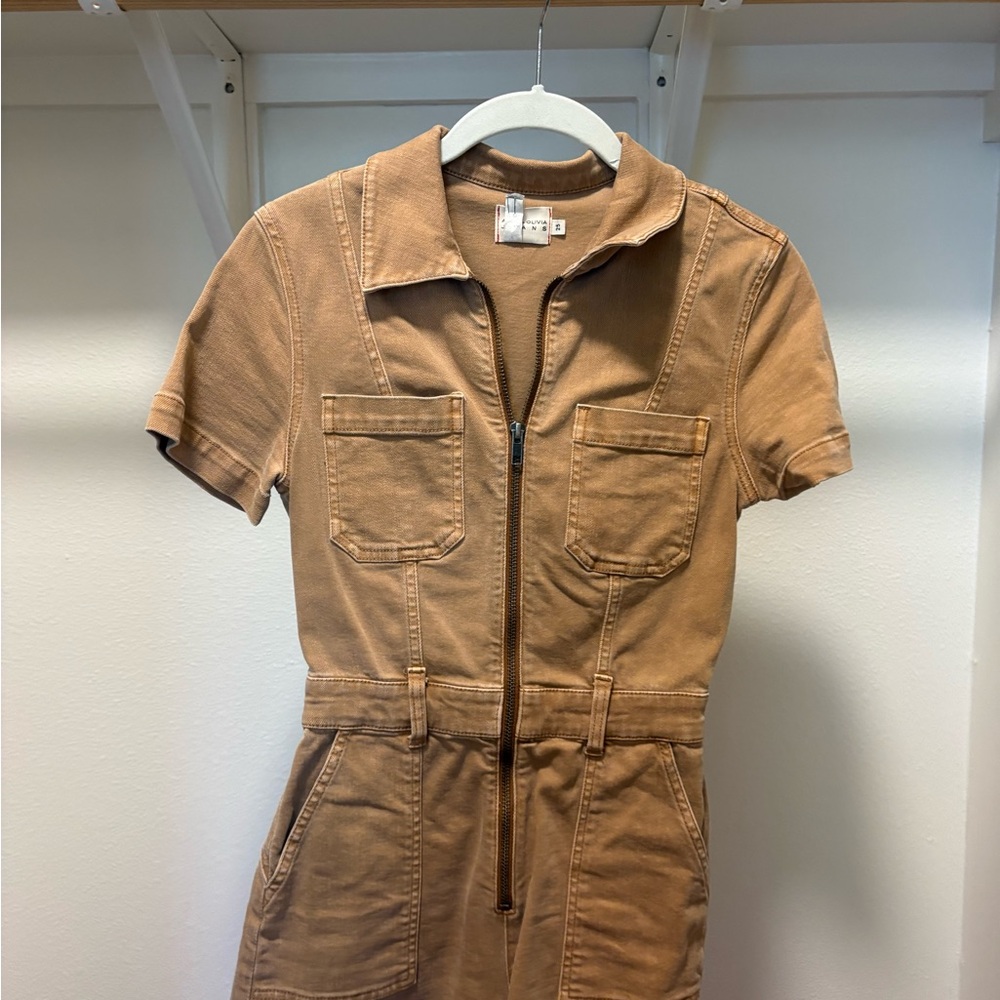 Alice + Olivia Tan Zip Front Romper
